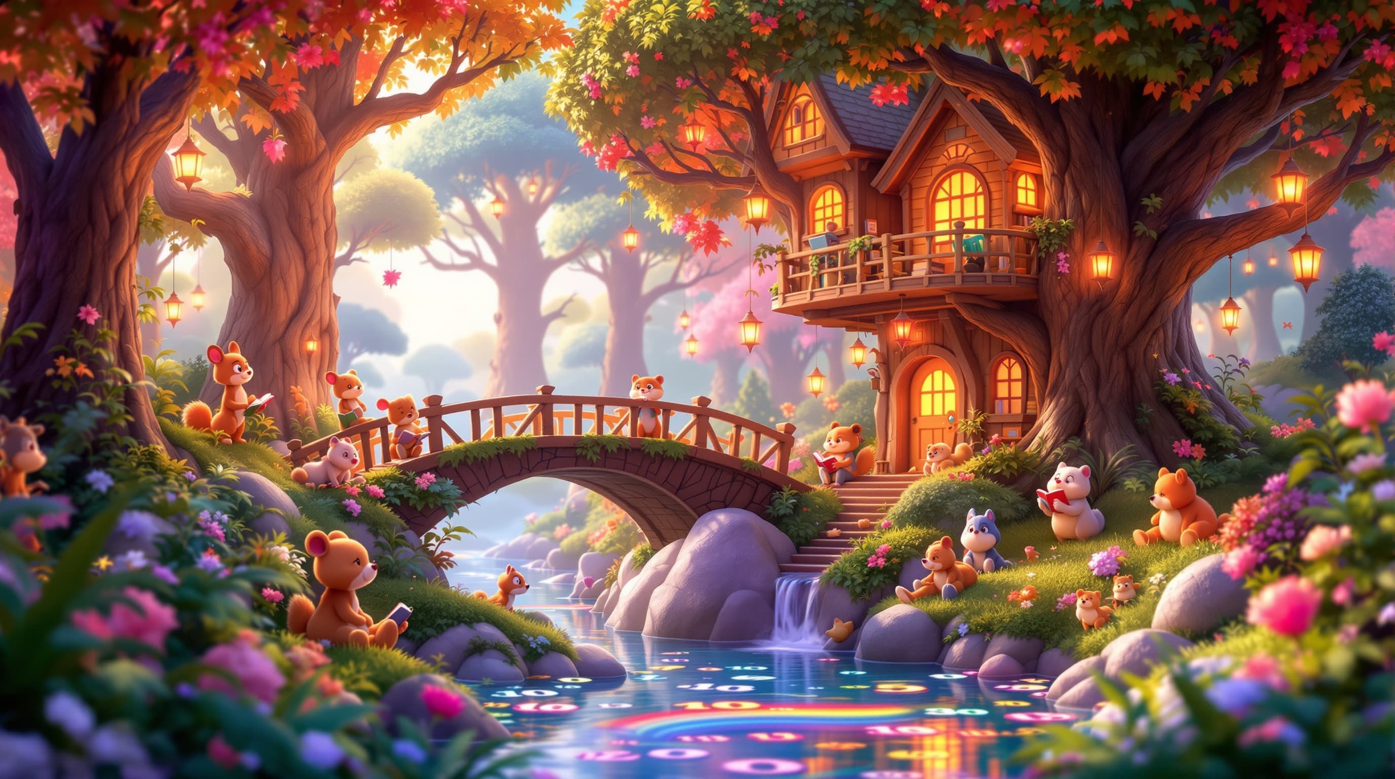 A cheerful illustrated learning landscape for young Koydo learners